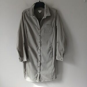 J.Jill Women's Size 10 Live in Chino Button Down Shirt Dress Olive Green Cotton